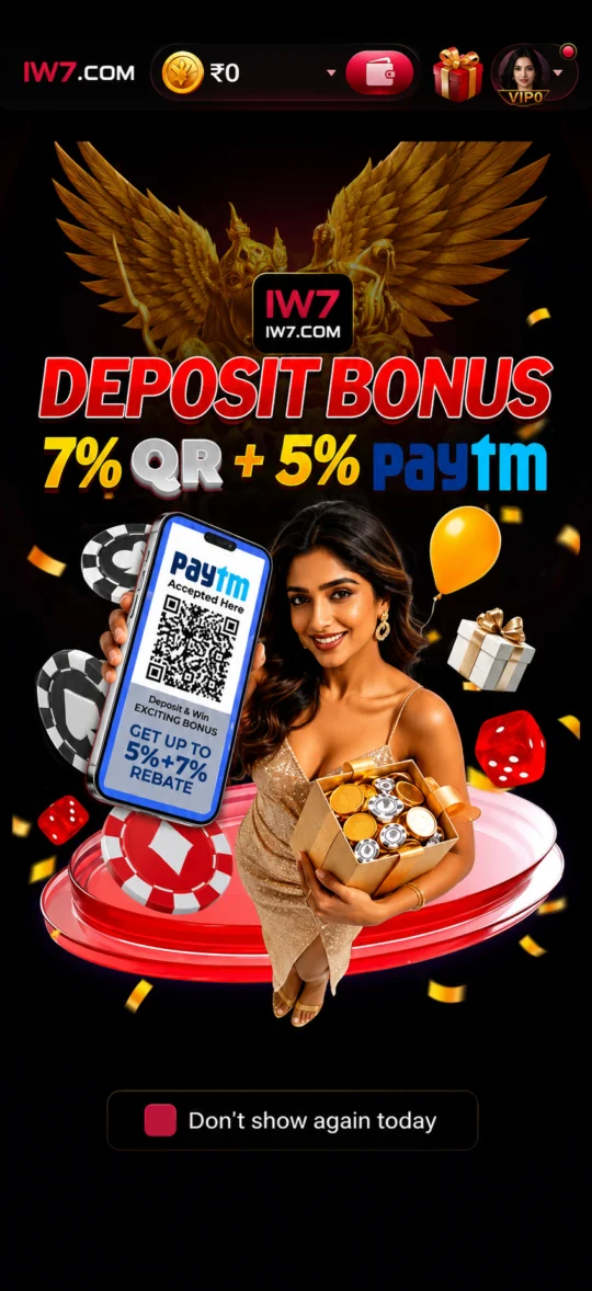 IW7 Game deposit bonus offer screen for QR and Paytm deposits